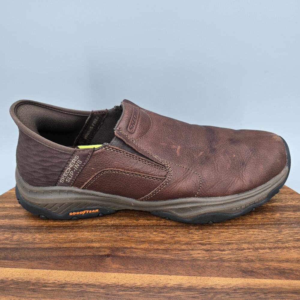 Skechers Slip Ins Shoes Mens 8 Brown Leather Lanigan Casual Comfort Loafers